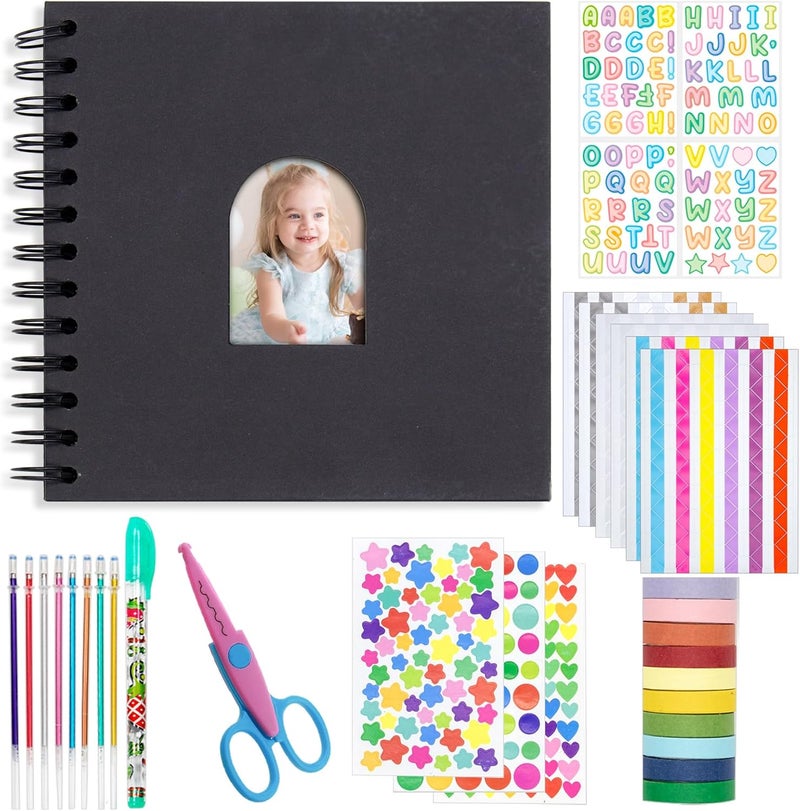 Ablus Kid Scrapbook DIY Photo Album Hard Cover Scrapbook Kit for Kids Instant Camera Print Paper with DIY Accessories (Black) - Image 1